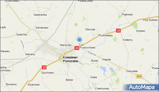 mapa Frydrychowo, Frydrychowo gmina Kowalewo Pomorskie na mapie Targeo